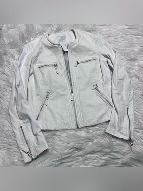 Joie White lamb Leather Moto Jacket with Zip Pockets